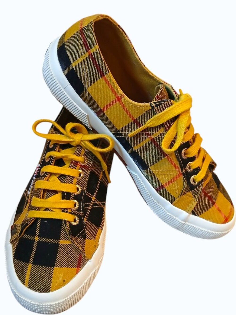 SUPERGA Yellow/Black Plaid Lace Up Sneakers - EUC